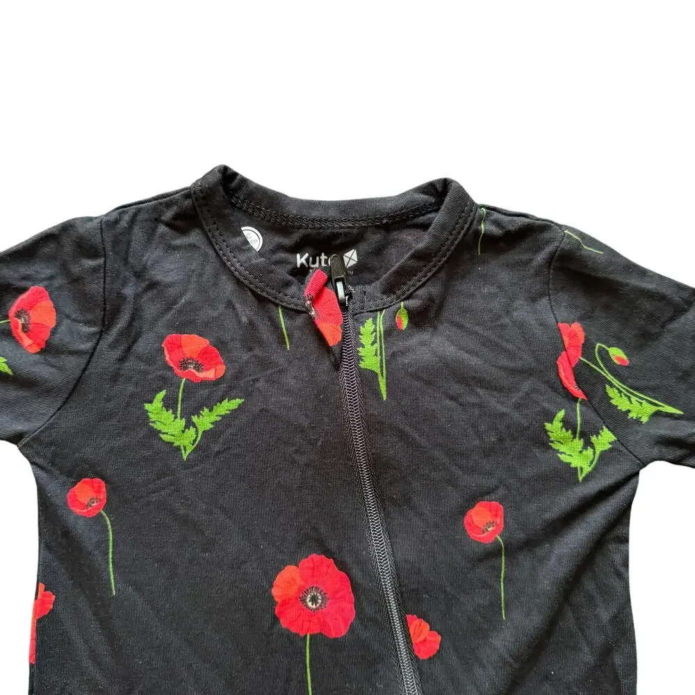 NWOT KYTE Baby Zippered Romper in Midnight Poppies Black Bamboo Size 12 Months